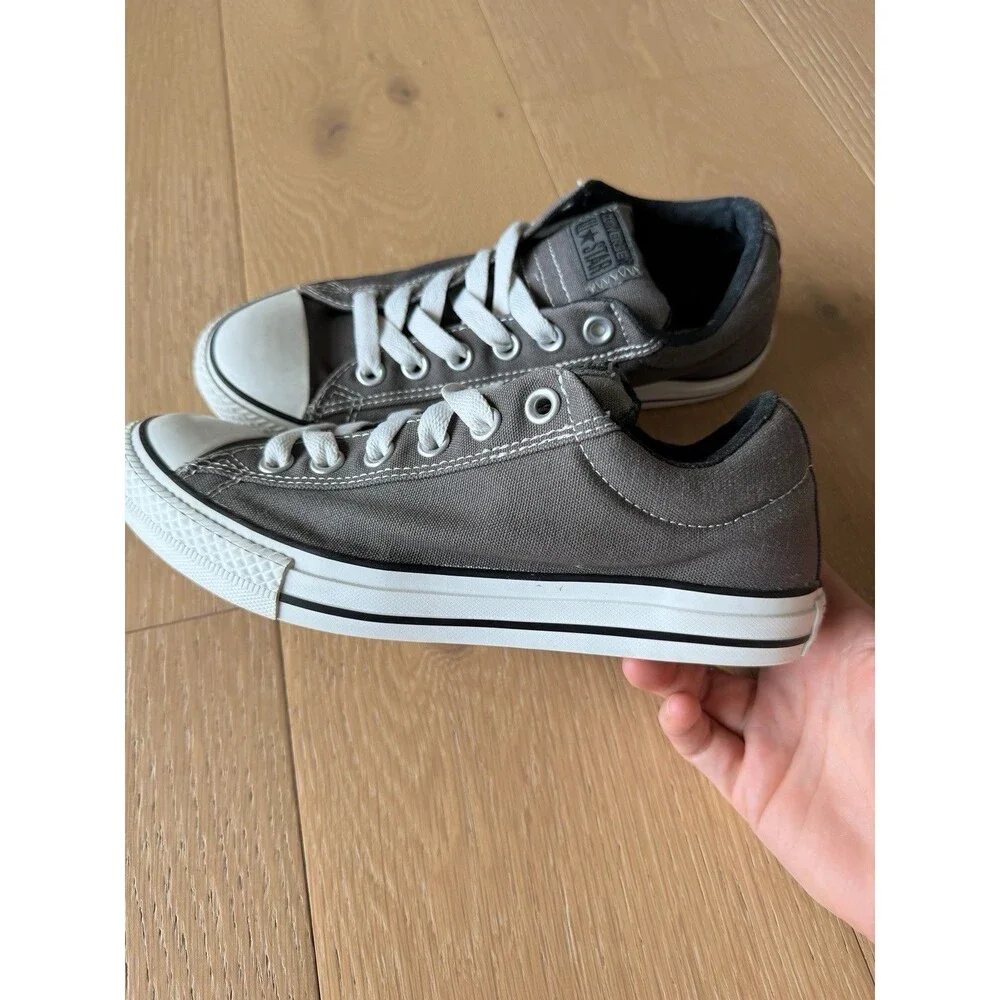 Converse Chuck Taylor All Star Sz 5 JR Mid-Top Gray Canvas Sneakers Shoes No Tie